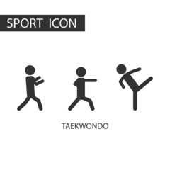 3 black pictogram of Taekwondo set. Kinds of sports, Pictogram sport set.
