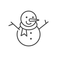 Icono plano con silueta de muñeco de nieve con nariz de zanahoria con lineas en color gris