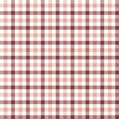 Rust and beige checkered plaid. Tattersall pattern fabric swatch.
