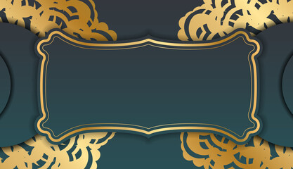 Green gradient background with greek gold pattern for design under your logo or text