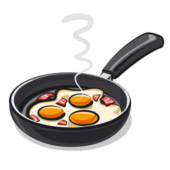 Illustration of the hot scrambled fried eggs on the pan