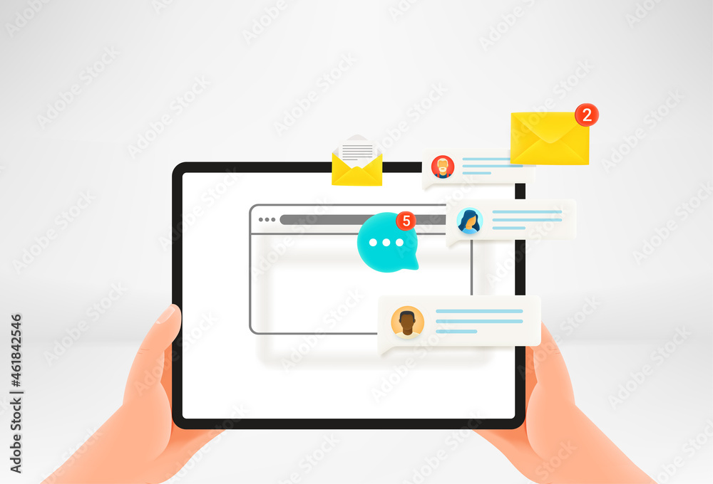 Poster Modern tablet gadget with notifications of messengers