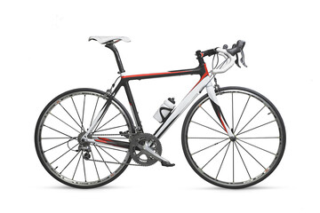 Fototapeta na wymiar white black and red racing sport road bike bicycle racer isolated on white background.