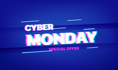 Cyber monday banner. Glitch effect