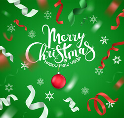 Christmas banner. Color silk ribbons and green bauble