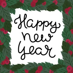 Christmas frame made of holly berries and leaves with lettering