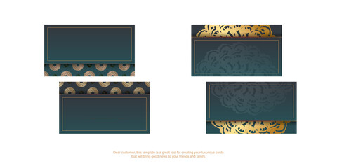 Visiting business card with gradient green color with abstract gold ornament for your business.