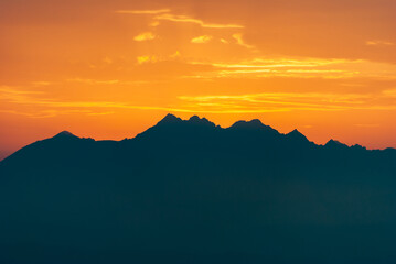 Dark mountain peaks in the setting sun, Tatra Mountains, Poland