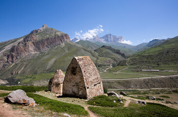 Medieval necropolis near the village of Eltyubu in Kabardino-Balkaria in summer