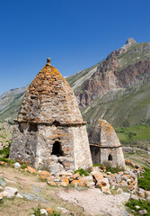 Medieval necropolis near the village of Eltyubu in Kabardino-Balkaria in summer