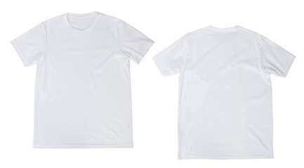 Blank white t-shirt mockup front and back isolated on white background with clipping path.