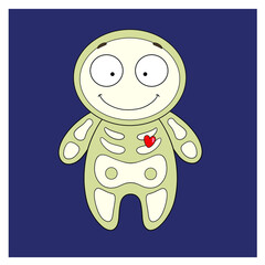 Cute mummy skeleton in bandages. An Egyptian mummy. The structure of the bones of a human mummy. A smiling cartoon character for your design for the Halloween holiday. Monster. Happy Halloween. Vector