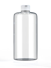 Clear fliptop cap pet (or glass) bottle stands on white background