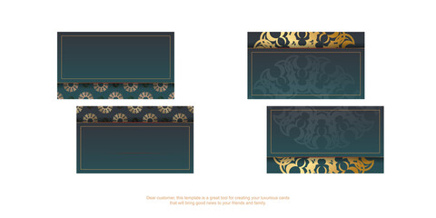 Gradient green gradient business card with Indian gold ornaments for your personality.