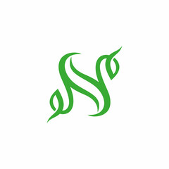 Initial N nature tree branch leaf illustration logo design