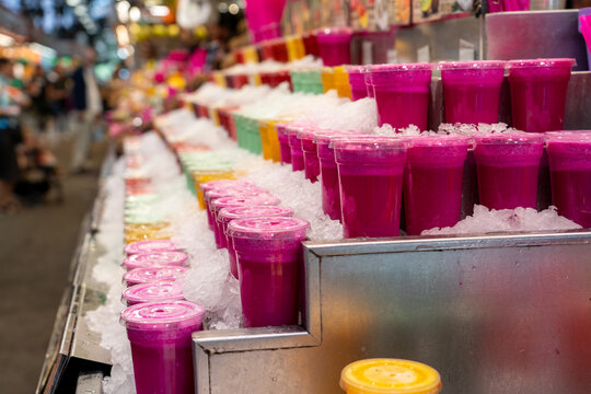 Row Of Purple Dessert Cocktail, Drinks On Market