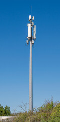 Vendée, France; October 8, 2021: Pylon of GSM relay antennas of 4G and 5G commune of Saint Gilles...