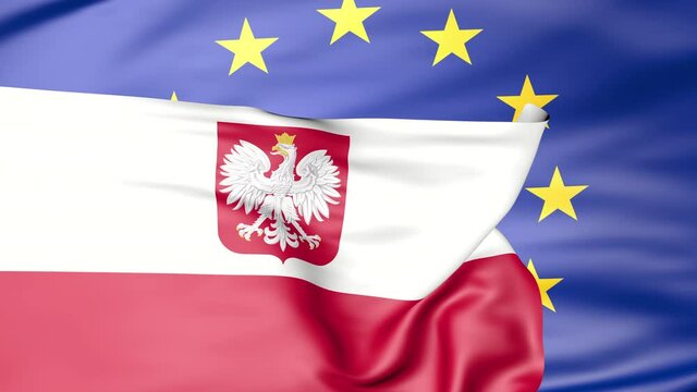 European union and Poland waving flags. Polexit concept