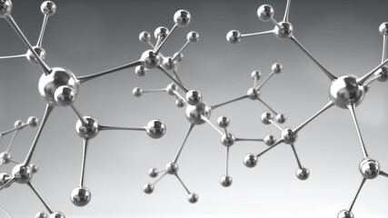 Atom like structures of connected reflecting round shapes - 3d illustration