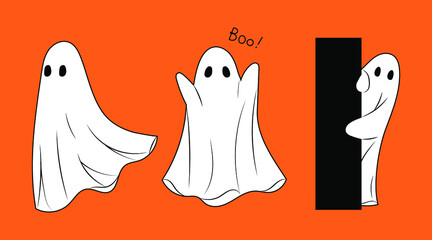 Halloween ghost. Vector illustration of a ghost wearing a white cloth and flying in the sky.