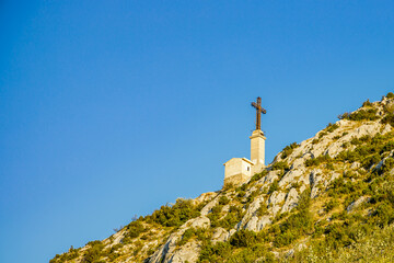 Croix de Provence cross at the top of the Montagne Sainte-Victoire mountain in Provence, France