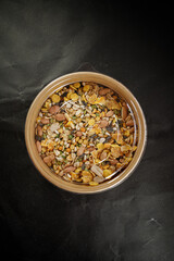 grains on a black background