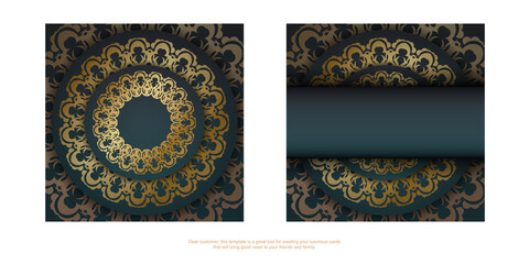 Template Congratulatory Flyer with gradient green color with abstract gold ornaments for your brand.