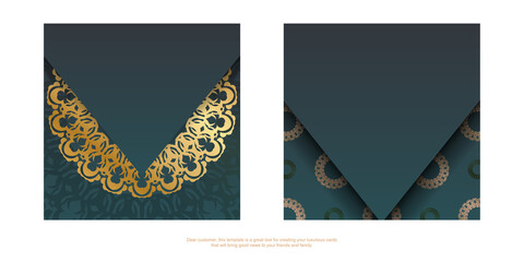 Greeting Flyer template with gradient green color with greek gold pattern for your congratulations.
