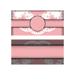 Template Greeting card in pink color with vintage white ornament ready for printing.