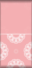 Template Greeting card in pink color with vintage white pattern prepared for printing.