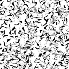 Swirled and curled stripes, liquid texture seamless pattern. Marble or acrylic atrwork imitation. Cool and swirly background. Abstract vector illustration. Black isolated on transparent background.