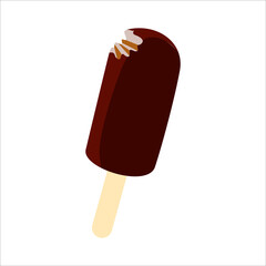 Delicious bitten chocolate ice cream on a wooden stick vector illustration