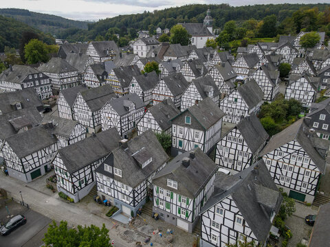 Drone view at the tranditional village of Freudenburg in Germany