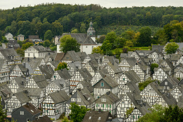 Fototapeta na wymiar Drone view at the tranditional village of Freudenburg in Germany