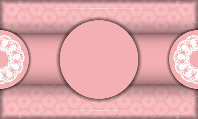 Pink color banner template with indian white ornaments for design under your logo