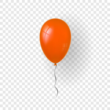Balloon 3D icon, isolated on white transparent background. Baloon mockup for Halloween party celebration. Realistic orange design. Helium gift ballon with ribbon Glossy decoration. Vector illustration