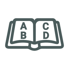 Alphabet, letters, open book icon. Gray vector graphics.