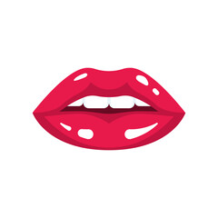 Red female lips. Woman lips. Beauty sexy woman. Vector illustration flat design. Isolated on white background.