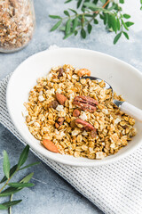 Walnut granola in a white plate
