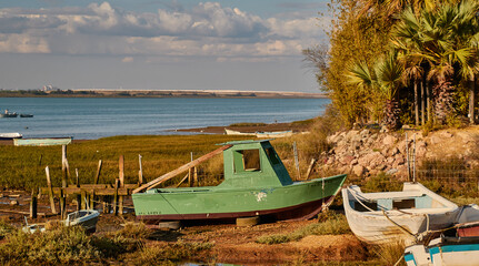 Old fishing boat destroyed by the passage of time