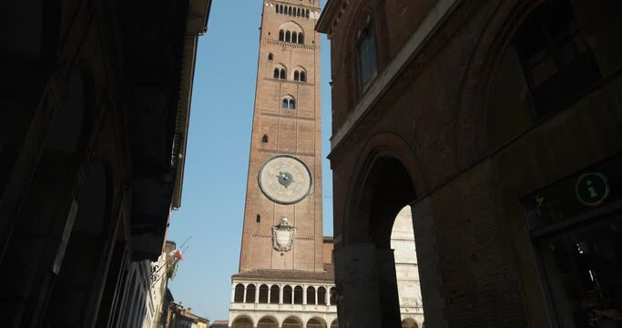 Astrolabio. Tower symbol of Cremona.The Torrazzo with the large astronomical clock or astrolabe whose name inspired the famous sweet Torrone. 