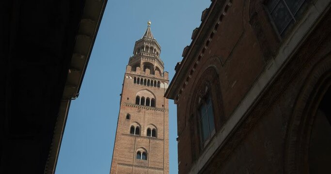 Torrazzo. Tower symbol of Cremona.The Torrazzo whose name inspired the famous sweet Torrone. Cremona, Lombardy.