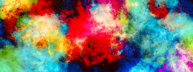 Obraz na płótnie Canvas Coloured abstract nebula, galaxy concept, luxury colourful inverse illustration, hand drawn art, dreamy space texture, planet, extraterrestrial