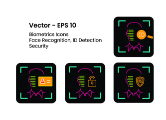 Biometric Icons. Face Recognition, ID Detection, Biometric Security