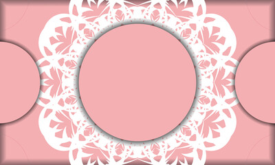 Pink color banner template with indian white ornaments for design under your logo or text