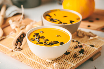 Pumpkin traditional soup with pumpkin seeds