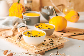 Pumpkin traditional soup with pumpkin seeds
