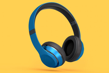 Naklejka premium Gaming headphones and concept of music equipment isolated on orange background.