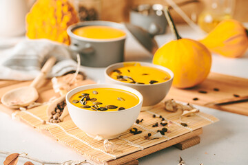 Pumpkin traditional soup with pumpkin seeds