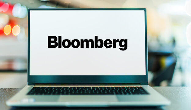 Laptop computer displaying logo of Bloomberg